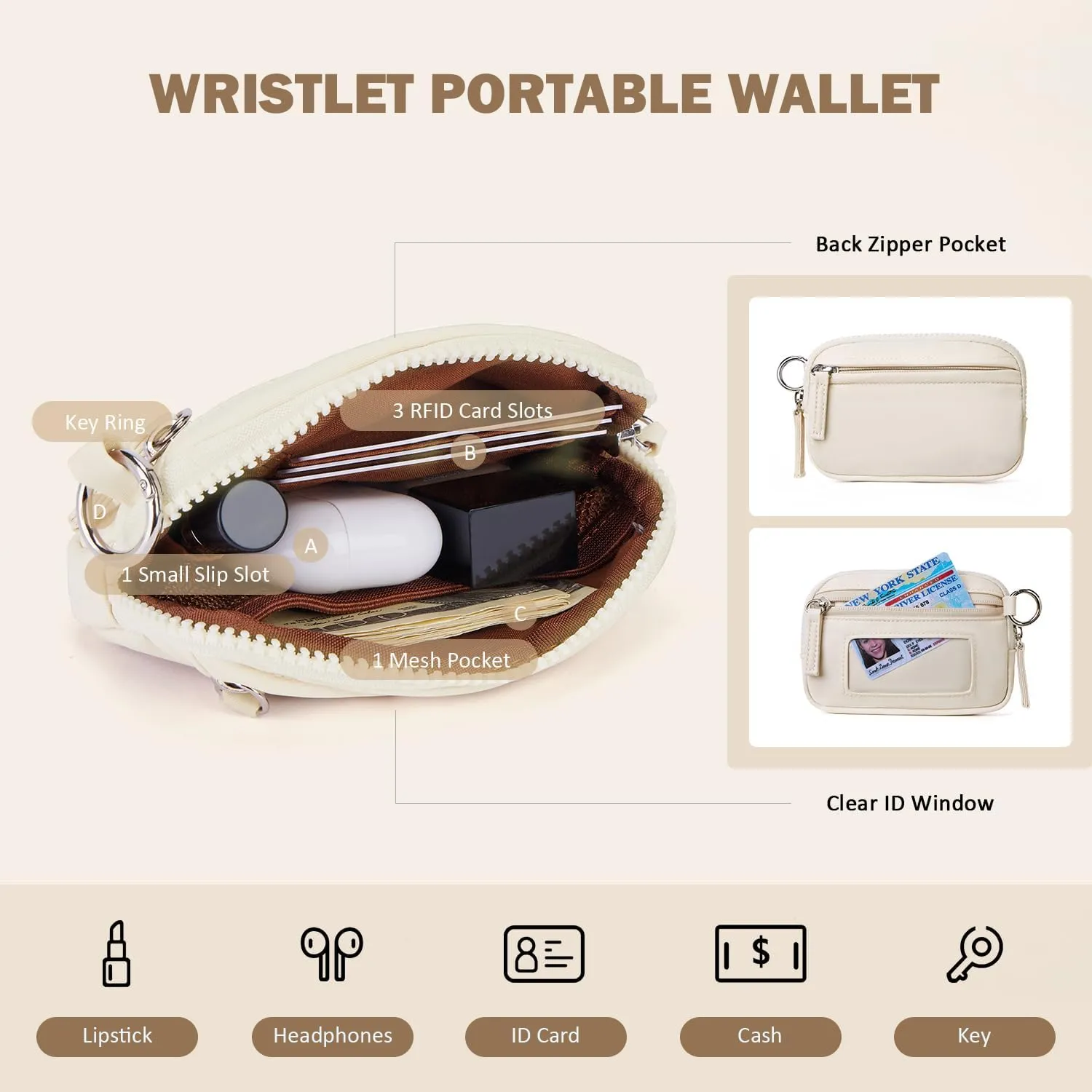 POIUGOYA Keychain Wristlet Wallet,Dual Pouch Wristlet Portable,Nylon RFID Coin Purse Small Wallet with key ring,ID Window