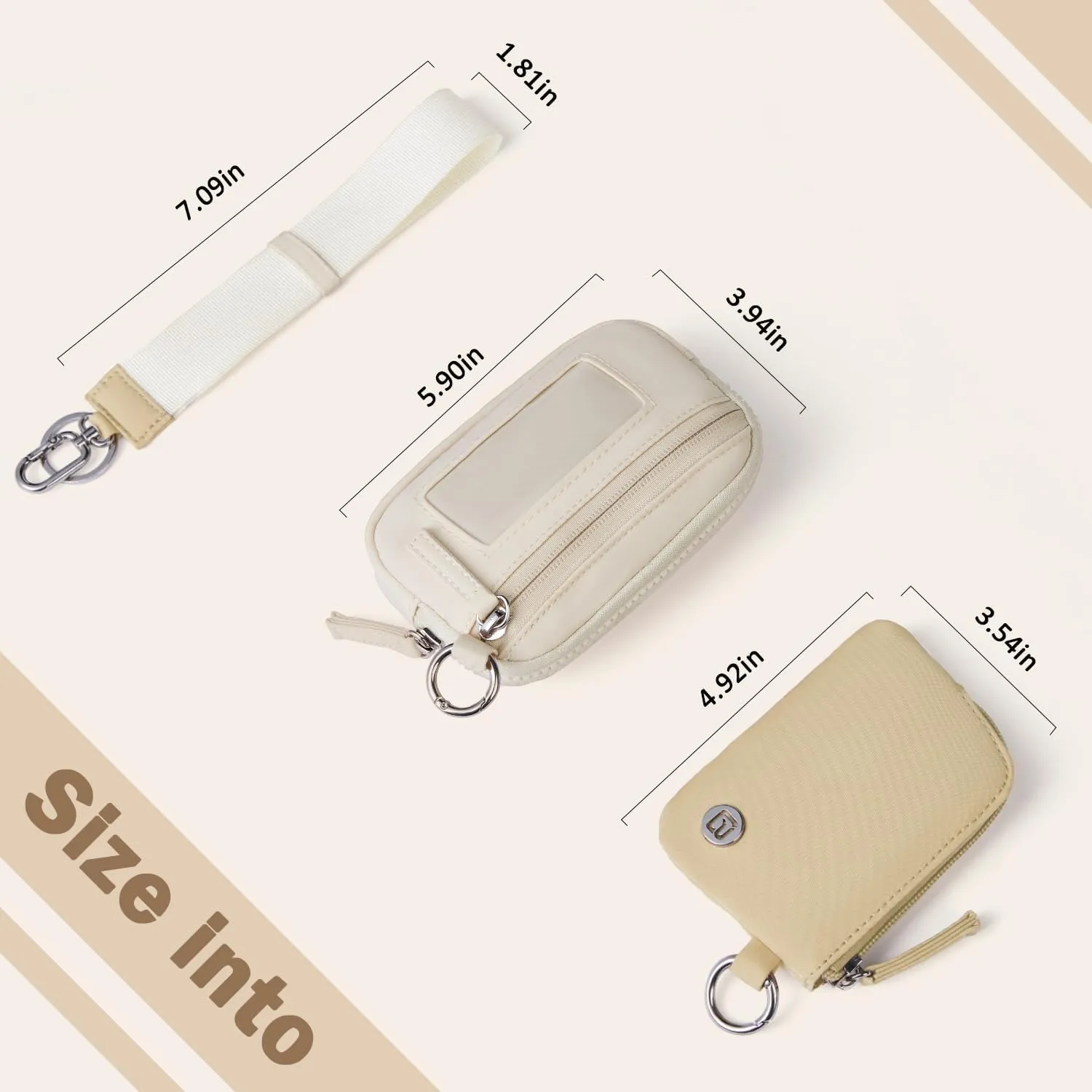 POIUGOYA Keychain Wristlet Wallet,Dual Pouch Wristlet Portable,Nylon RFID Coin Purse Small Wallet with key ring,ID Window