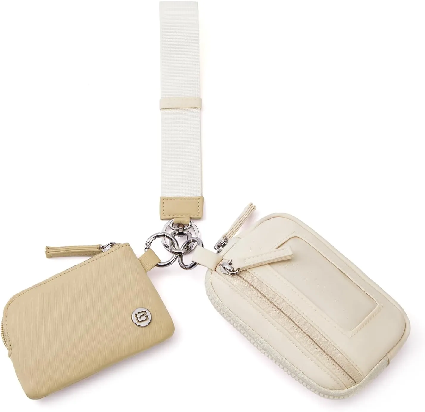 POIUGOYA Keychain Wristlet Wallet,Dual Pouch Wristlet Portable,Nylon RFID Coin Purse Small Wallet with key ring,ID Window