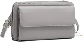 PORRASSO Touch Screen Crossbody Phone Bag Fashion Wallet Women's Shoulder Bag Clutch RFID Blocking Purse PU Wallet for Party Wedding Travelling Grey