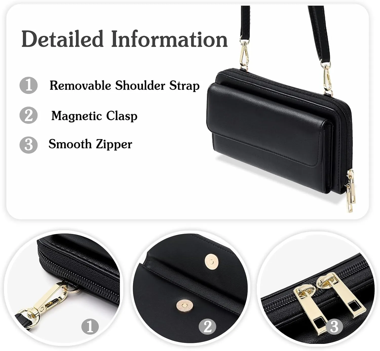 PORRASSO Touch Screen Crossbody Phone Bag Fashion Wallet Women's Shoulder Bag Clutch RFID Blocking Purse PU Wallet for Party Wedding Travelling Grey