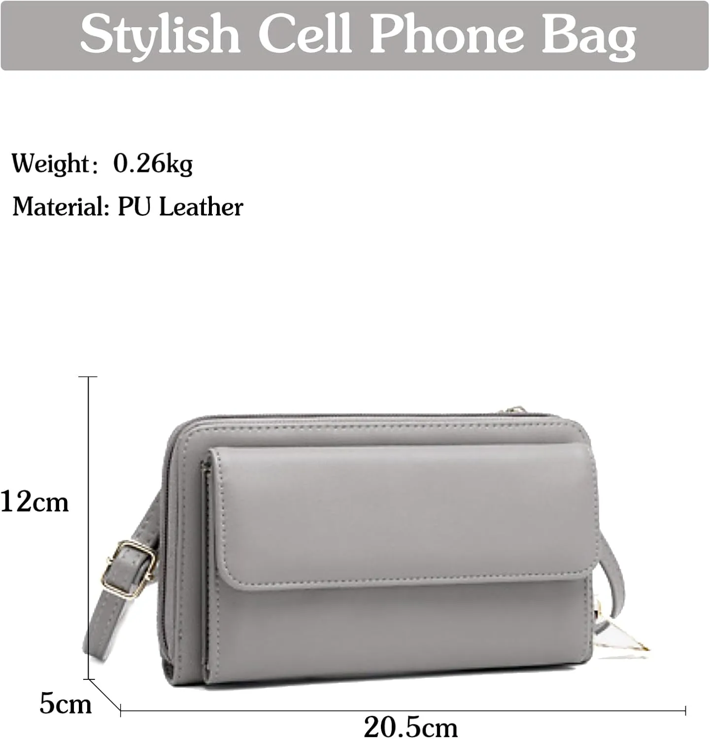 PORRASSO Touch Screen Crossbody Phone Bag Fashion Wallet Women's Shoulder Bag Clutch RFID Blocking Purse PU Wallet for Party Wedding Travelling Grey