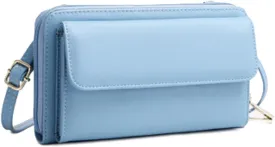 PORRASSO Touch Screen Crossbody Phone Bag Fashion Wallet Women's Shoulder Bag Clutch RFID Blocking Purse PU Wallet for Party Wedding Travelling Light Blue
