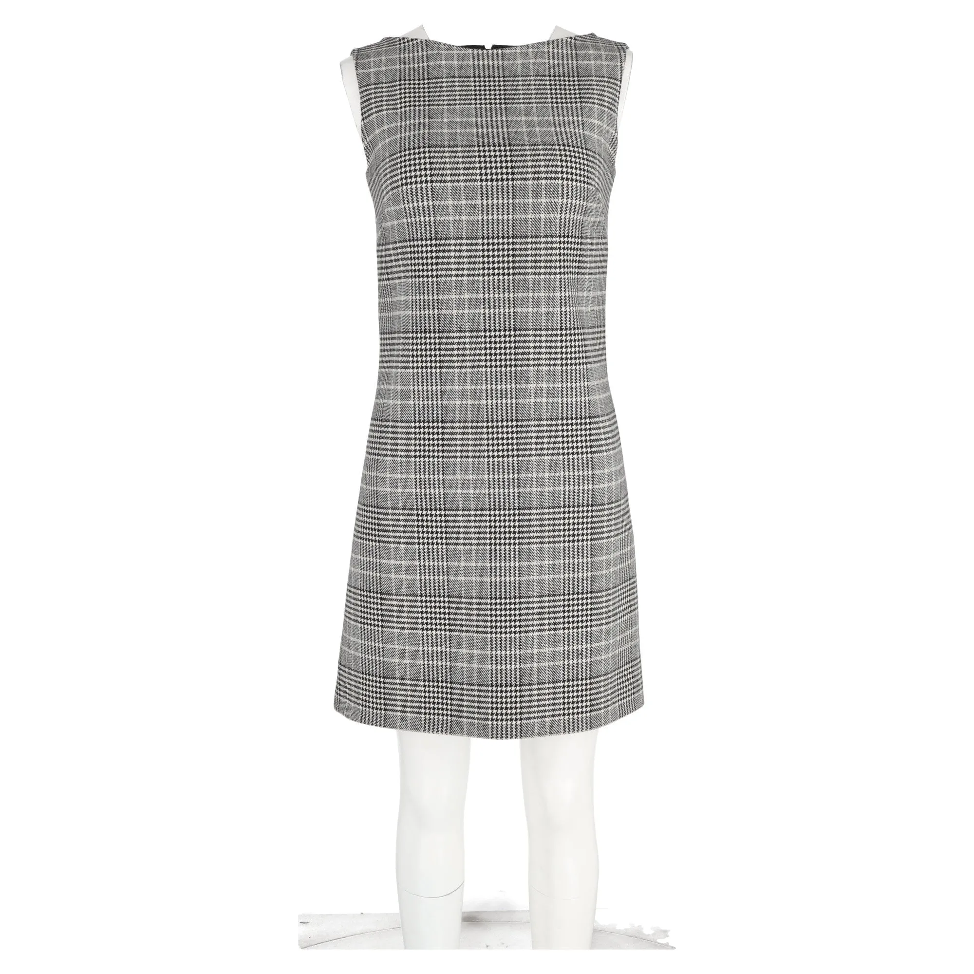 Prada Plaid Mini Sleeveless Shift Dress in Grey Wool