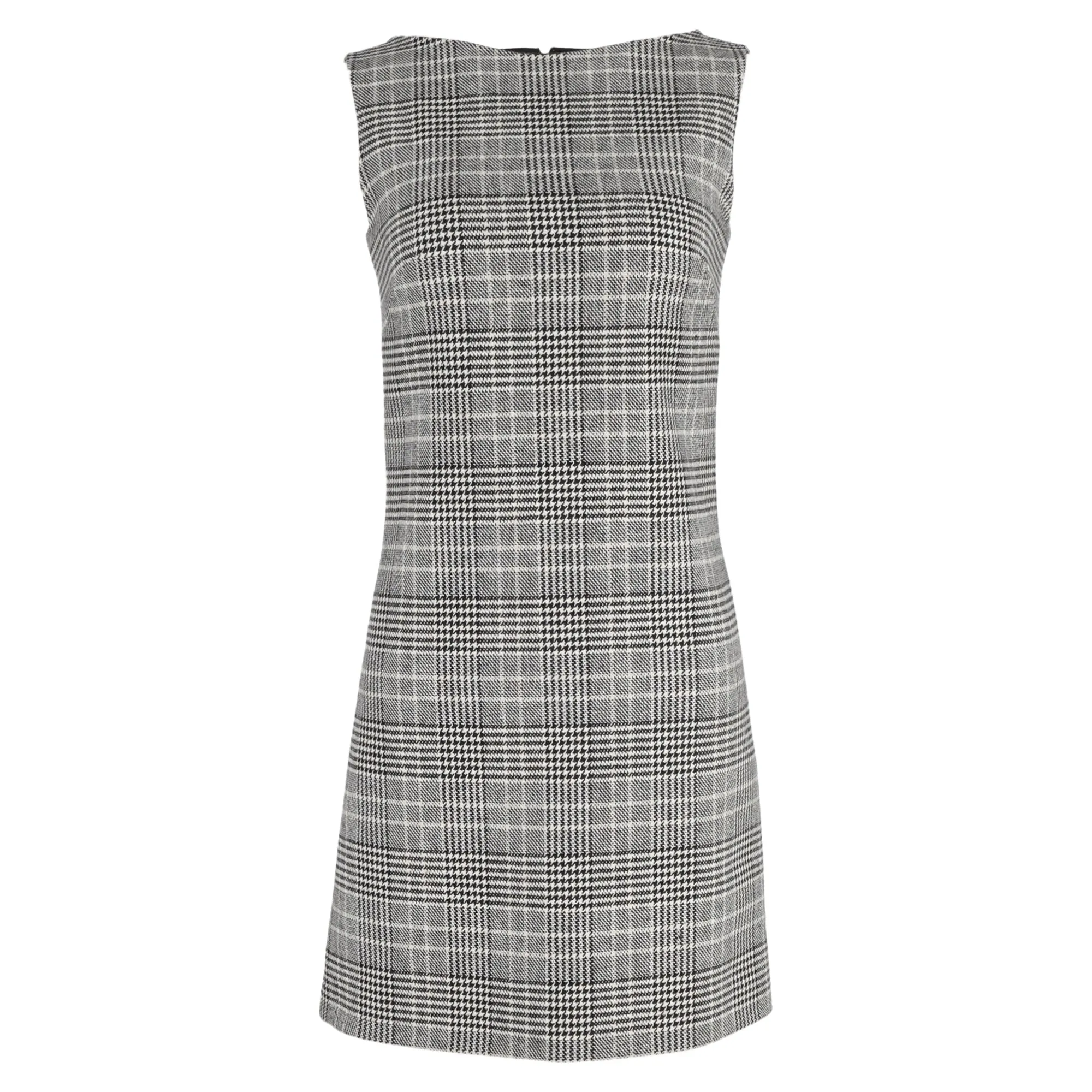 Prada Plaid Mini Sleeveless Shift Dress in Grey Wool