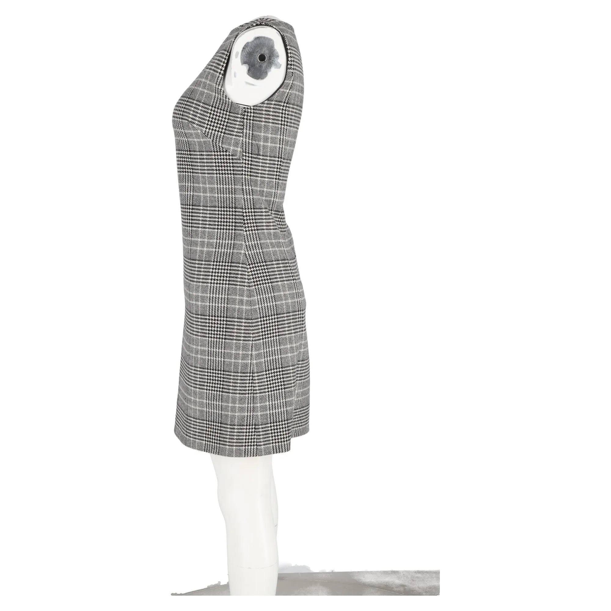 Prada Plaid Mini Sleeveless Shift Dress in Grey Wool