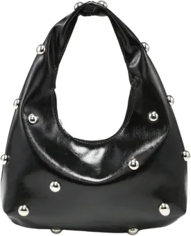 QWINEE Women's Vintage Leather Crescent Shoulder Bags Y2k Studded Zipper Top Handle Grunge Underarm Bag Purse Clutch