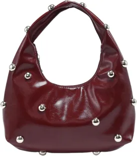 QWINEE Women's Vintage Leather Crescent Shoulder Bags Y2k Studded Zipper Top Handle Grunge Underarm Bag Purse Clutch