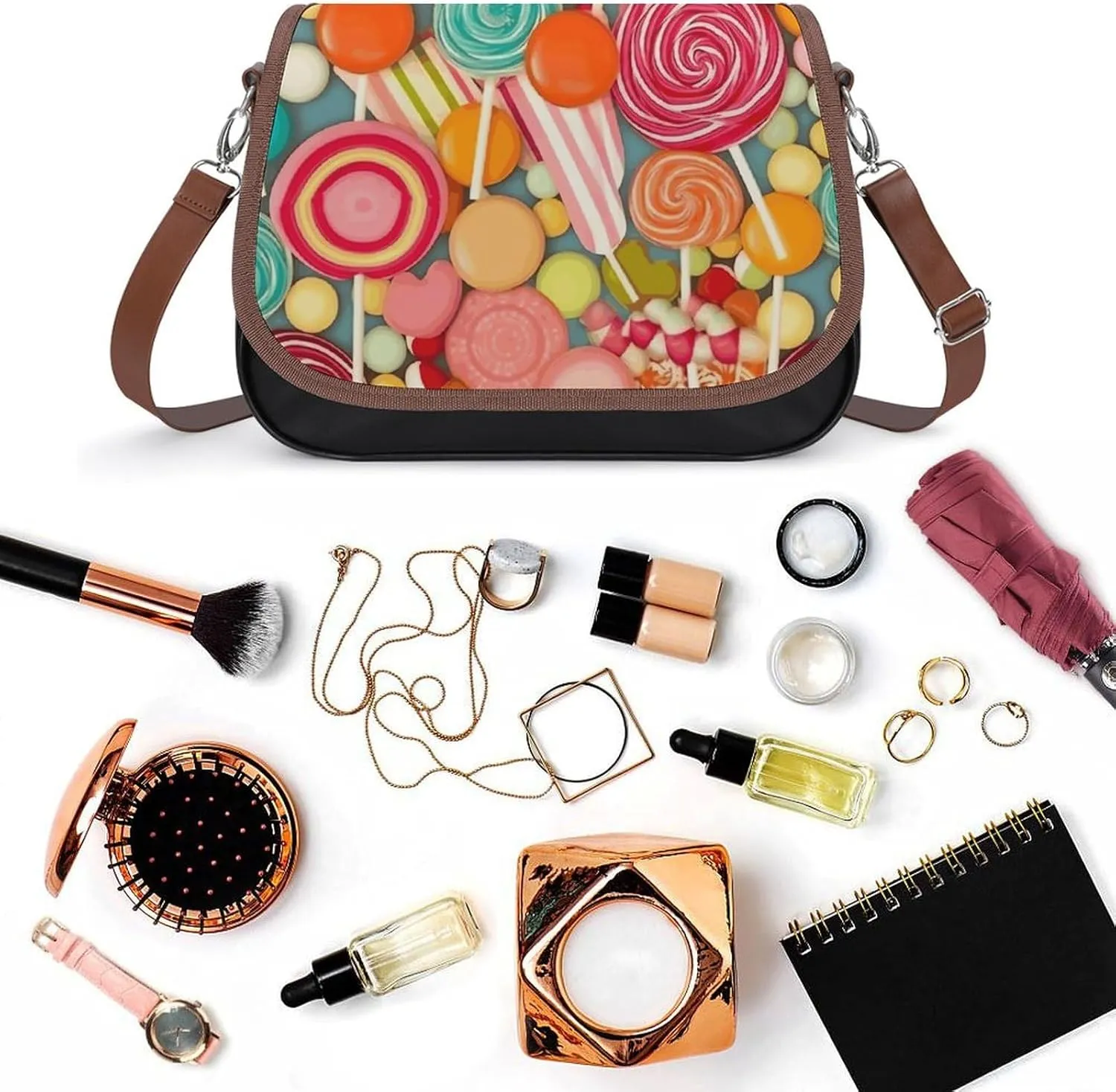 Rainbow Spiral Crossbody Bags for Women Leather Handbags Travel Purses Shoulder Bags Tote Bag for Daily Use