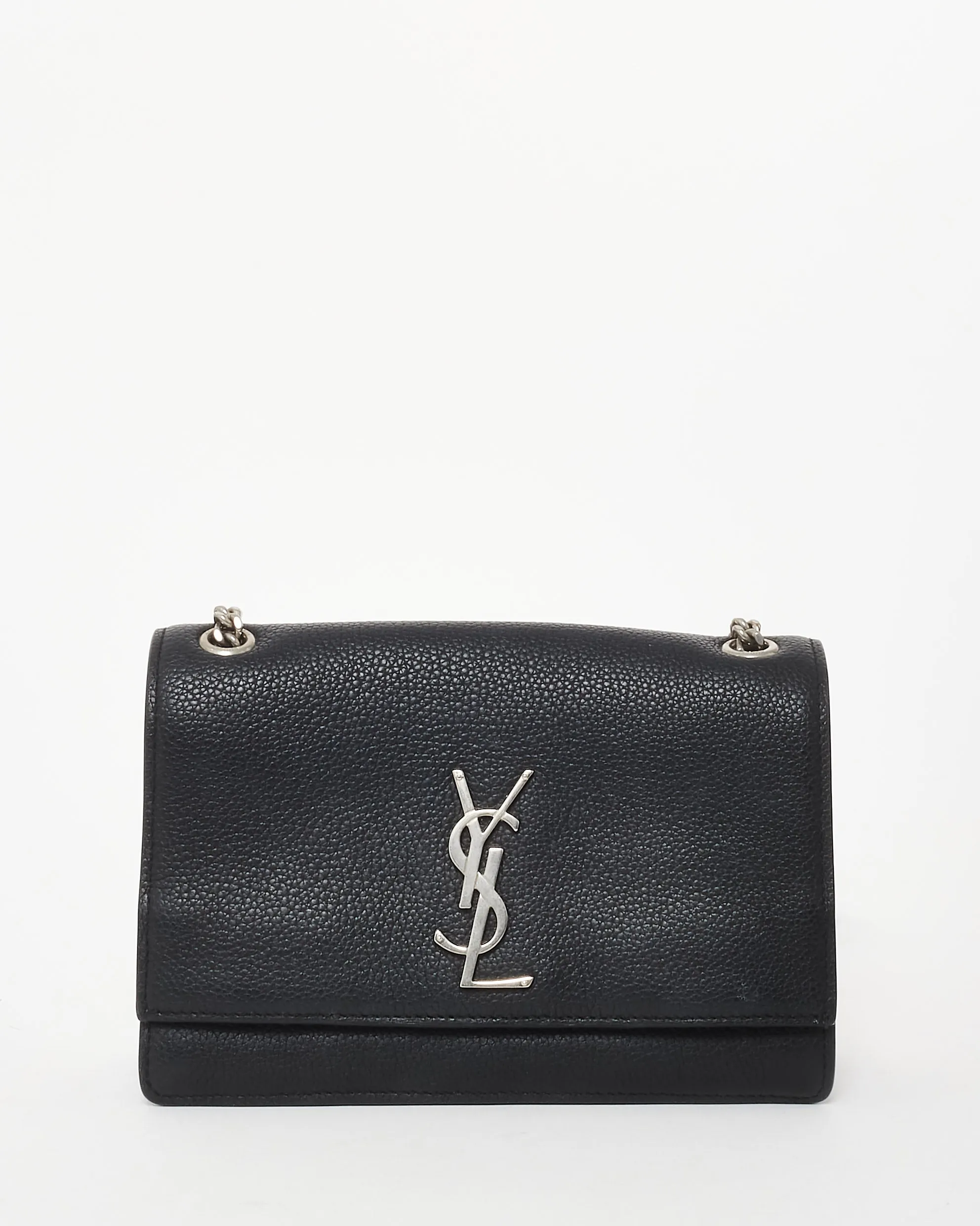 Saint Laurent Black Grained Leather SHW Small Sunset Crossbody Bag