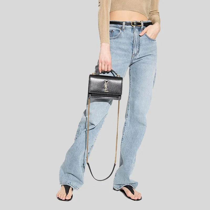 SAINT LAURENT YSL Sunset Chain Wallet In Smooth Leather Black RS-533026D422W