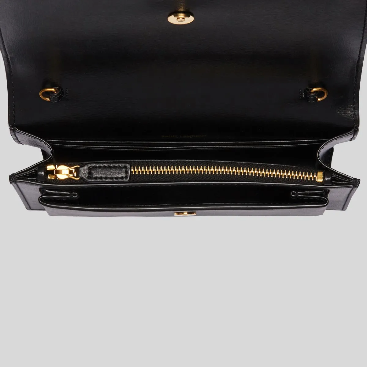 SAINT LAURENT YSL Sunset Chain Wallet In Smooth Leather Black RS-533026D422W
