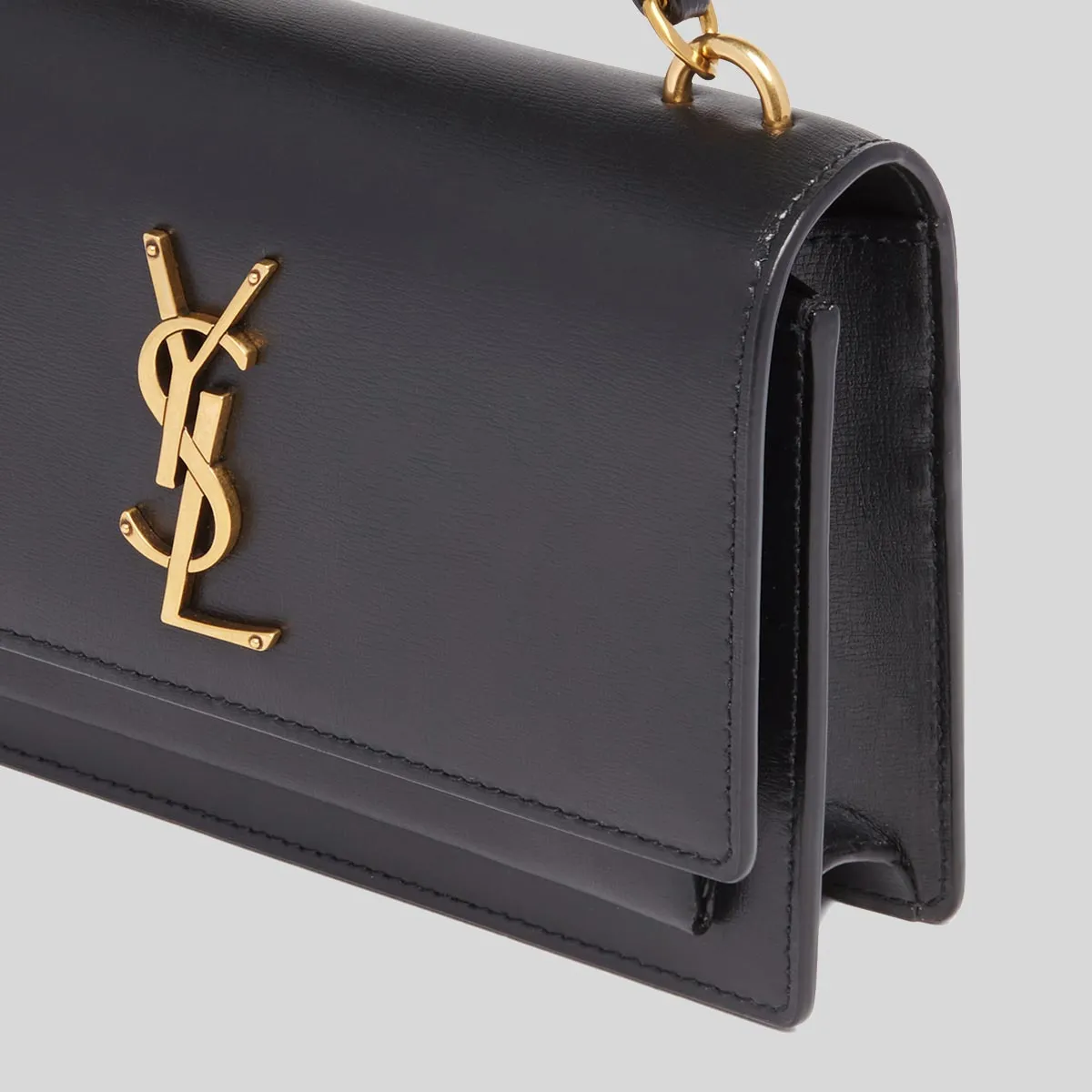 SAINT LAURENT YSL Sunset Chain Wallet In Smooth Leather Black RS-533026D422W