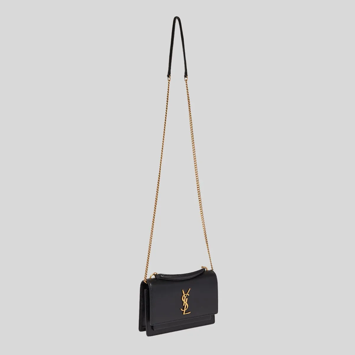 SAINT LAURENT YSL Sunset Chain Wallet In Smooth Leather Black RS-533026D422W