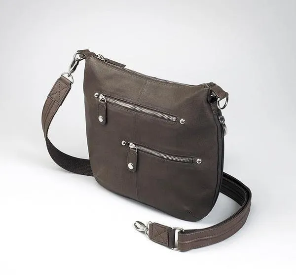 Satchel Purse Chrome Zip, Tumbled Leather