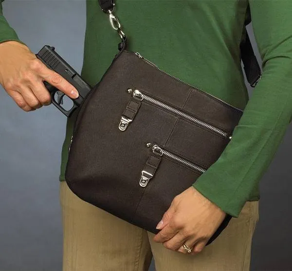 Satchel Purse Chrome Zip, Tumbled Leather