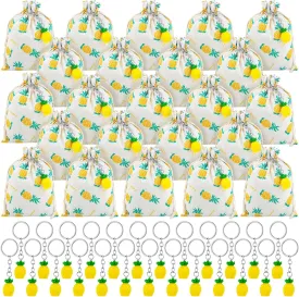 Shappy Pineapple Party Favors - Pineapple Drawstring Gift Bags and Keychains for Fruit Party Decoration