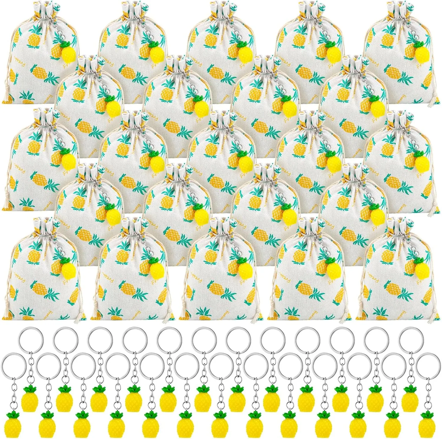 Shappy Pineapple Party Favors - Pineapple Drawstring Gift Bags and Keychains for Fruit Party Decoration