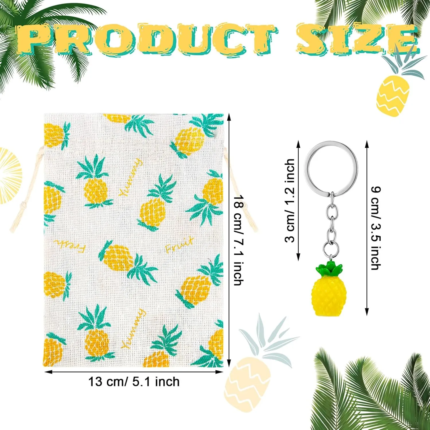 Shappy Pineapple Party Favors - Pineapple Drawstring Gift Bags and Keychains for Fruit Party Decoration