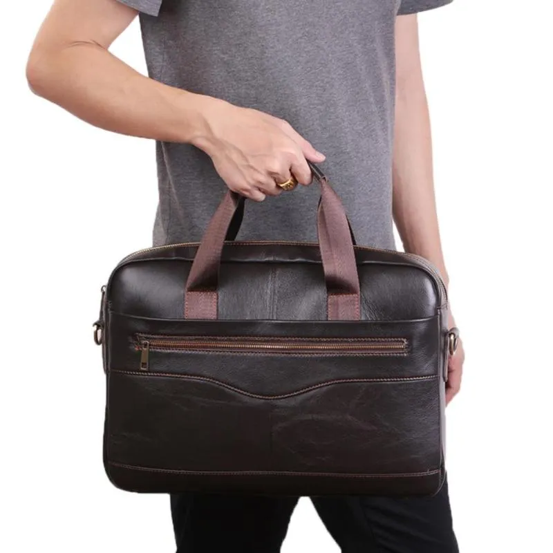 Sidiou Group Large Capacity Briefcase Leather Travel Shoulder Crossbody Bag Business Laptop Handbag
