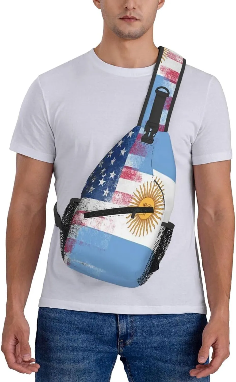 Sunflower American Flag Sling Bag Adjustable Chest Bags Casual Crossbody Bag Travel Shoulder Backpack