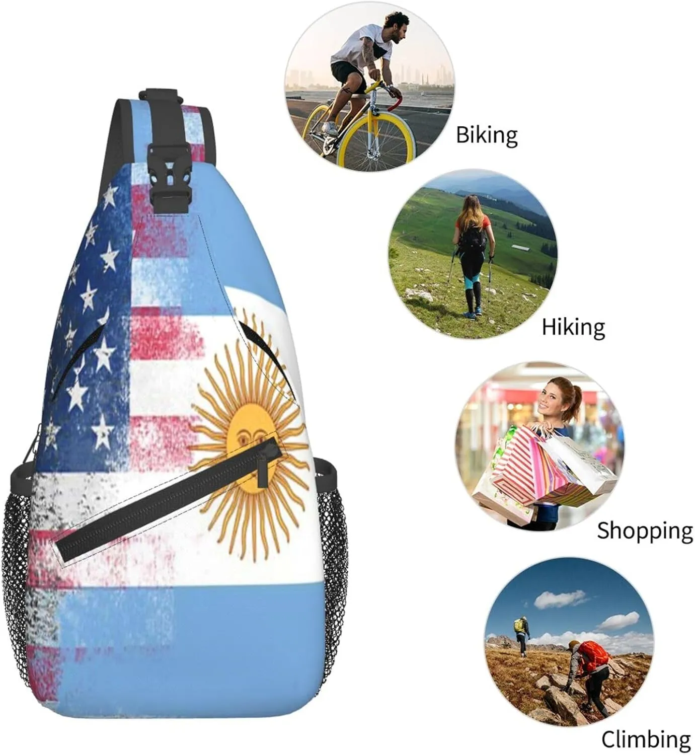 Sunflower American Flag Sling Bag Adjustable Chest Bags Casual Crossbody Bag Travel Shoulder Backpack