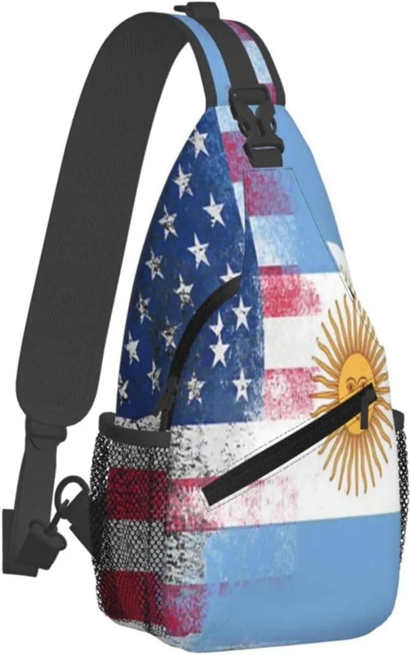 Sunflower American Flag Sling Bag Adjustable Chest Bags Casual Crossbody Bag Travel Shoulder Backpack