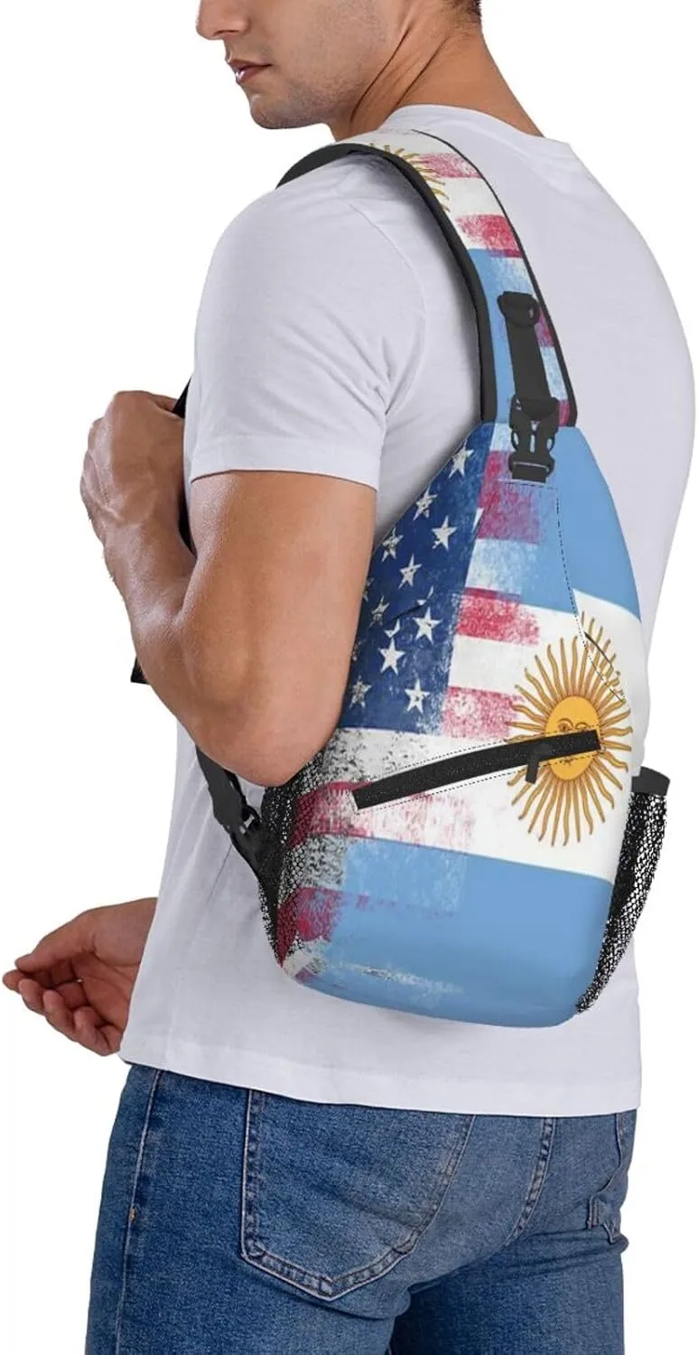 Sunflower American Flag Sling Bag Adjustable Chest Bags Casual Crossbody Bag Travel Shoulder Backpack