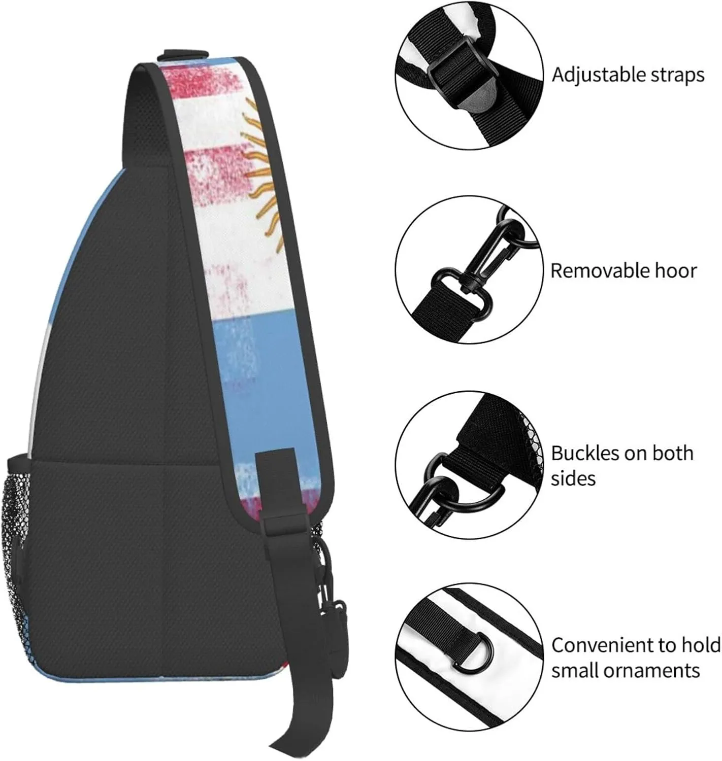 Sunflower American Flag Sling Bag Adjustable Chest Bags Casual Crossbody Bag Travel Shoulder Backpack