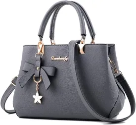 Top-handle Handbags Purse for Women Small Satchel PU Leather Shoulder Crossbody Bag with Bowtie Pendant