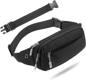 USHAKE Fanny Pack Waist Packs with Extender for Men Women, Waist Pouch Bag Hip Pack with 3-Zipper Pockets Adjustable Straps for Casual Travel Hiking Running Outdoor Sports