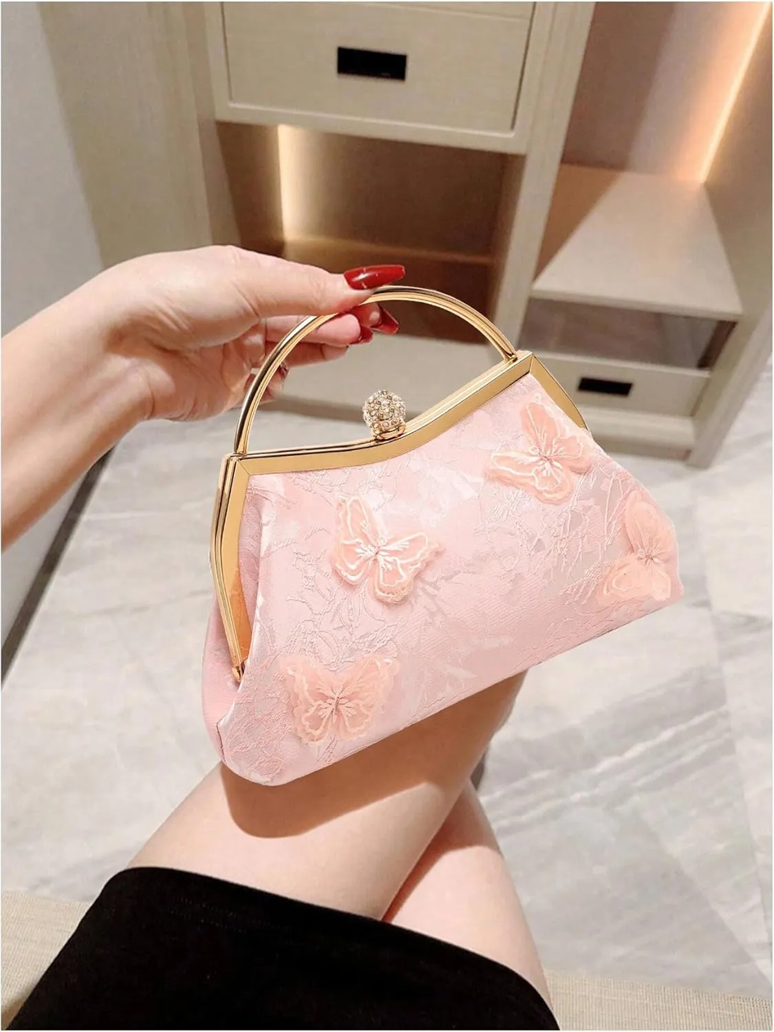 Verdusa Women's Vintage Floral Sequin Evening Bag Top Handle Crossbody Handbags with Chain Strap
