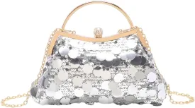 Verdusa Women's Vintage Floral Sequin Evening Bag Top Handle Crossbody Handbags with Chain Strap