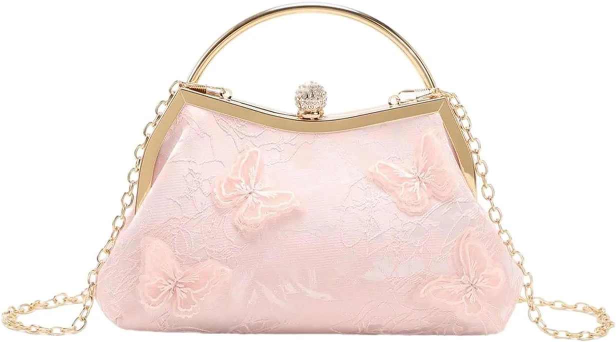 Verdusa Women's Vintage Floral Sequin Evening Bag Top Handle Crossbody Handbags with Chain Strap