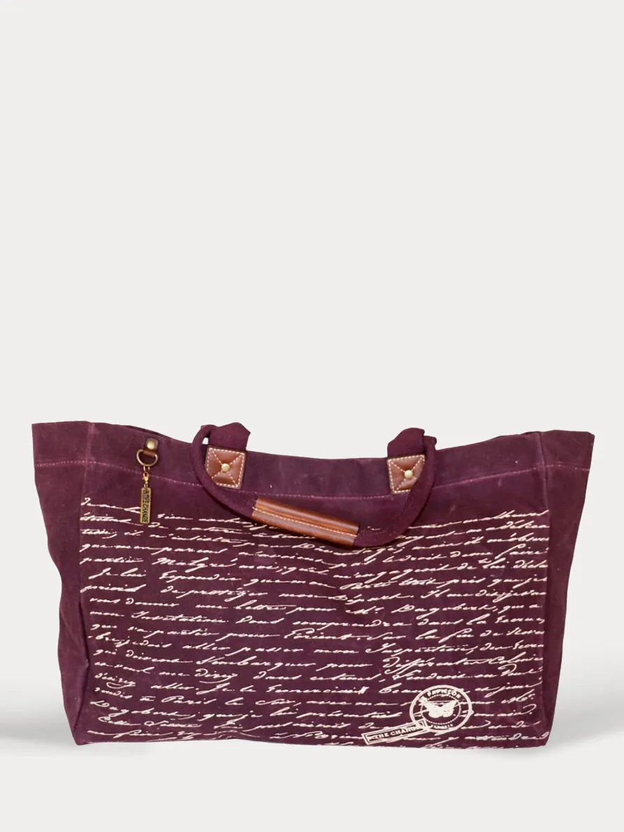 Vintage Letter Burgundy Tote