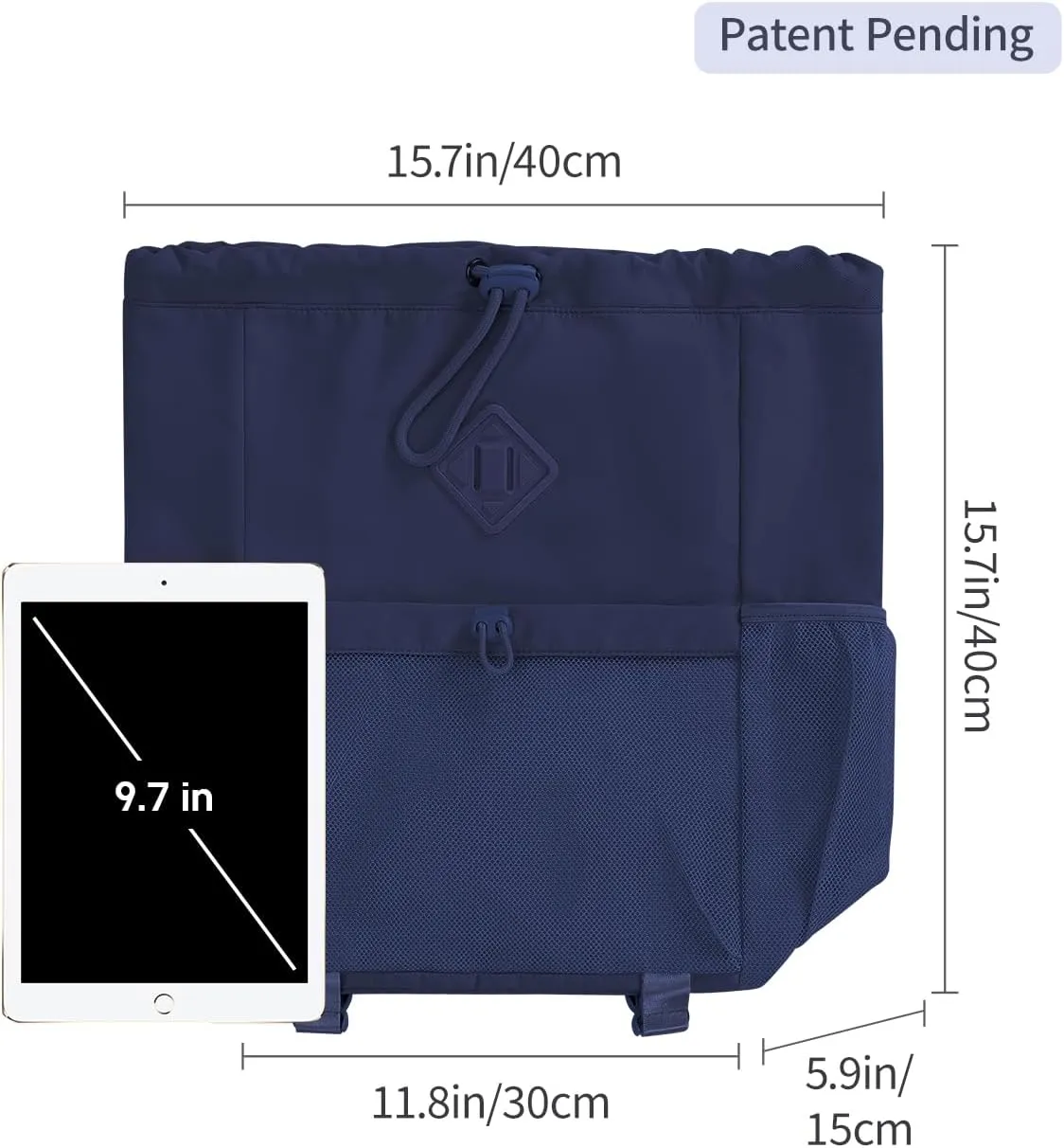 WANDF Drawstring Backpack Sports Gym Bag with Yoga Mat Strap, Water-Resistant String Backpack Cinch Bag with Mesh Pocket for Women Men (Navy Blue, Patent Pending)