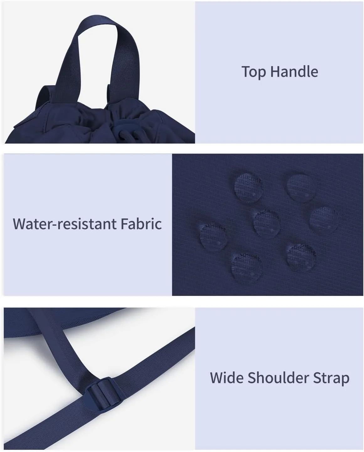 WANDF Drawstring Backpack Sports Gym Bag with Yoga Mat Strap, Water-Resistant String Backpack Cinch Bag with Mesh Pocket for Women Men (Navy Blue, Patent Pending)