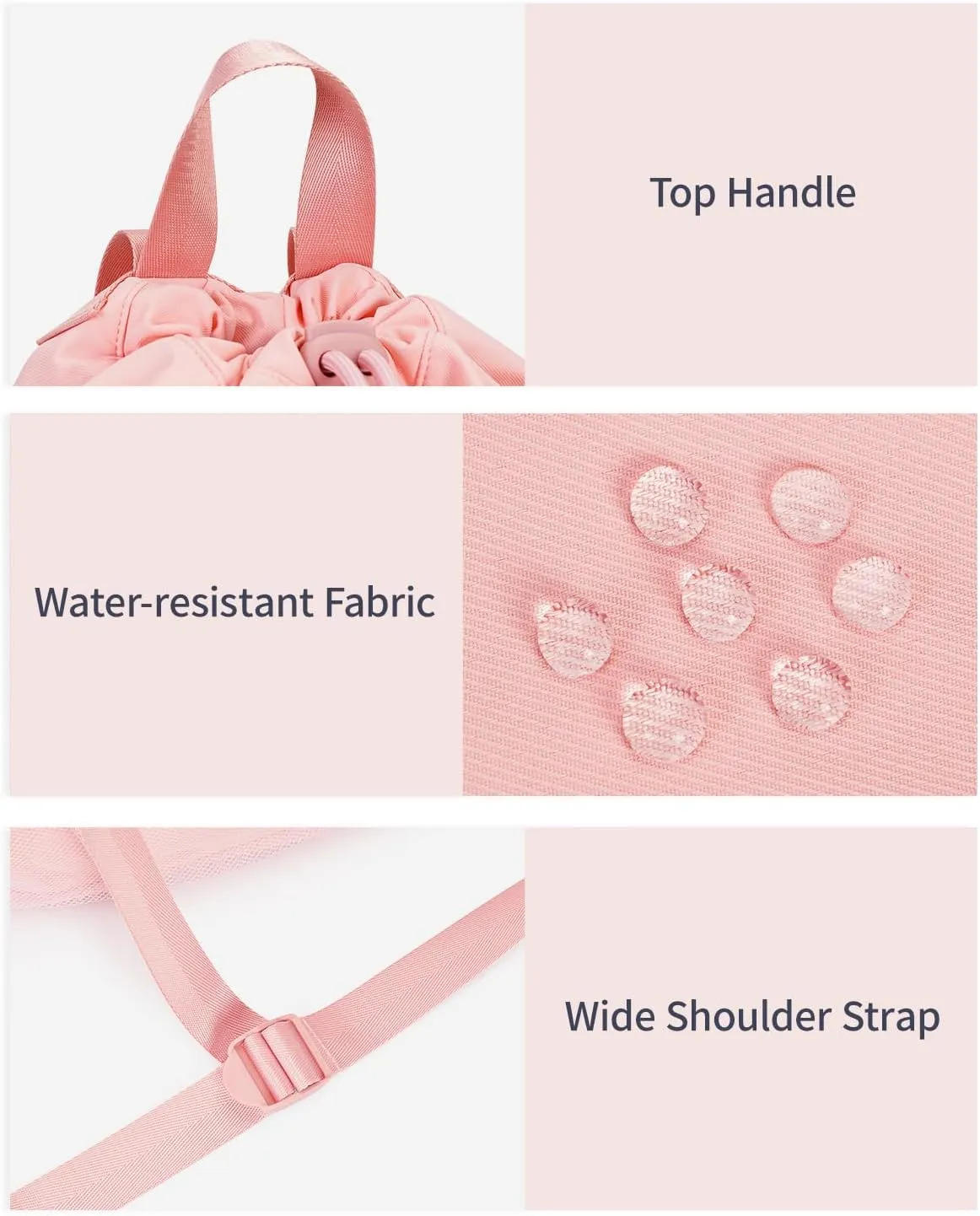 WANDF Drawstring Backpack Sports Gym Bag with Yoga Mat Strap, Water-Resistant String Backpack Cinch Bag with Mesh Pocket for Women Men (Pink, Patent Pending)