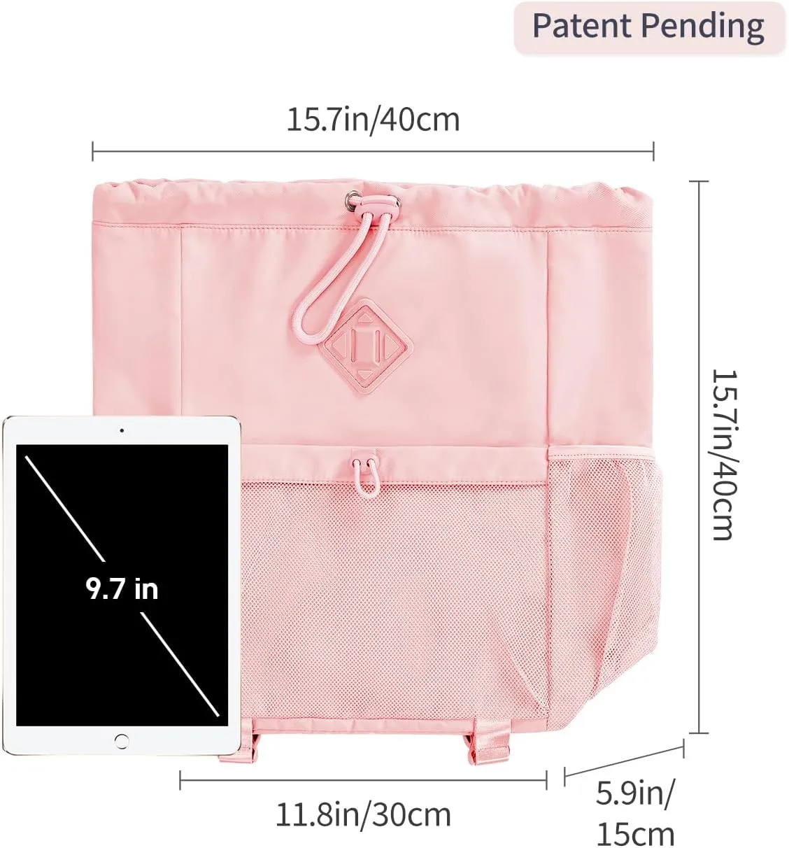 WANDF Drawstring Backpack Sports Gym Bag with Yoga Mat Strap, Water-Resistant String Backpack Cinch Bag with Mesh Pocket for Women Men (Pink, Patent Pending)