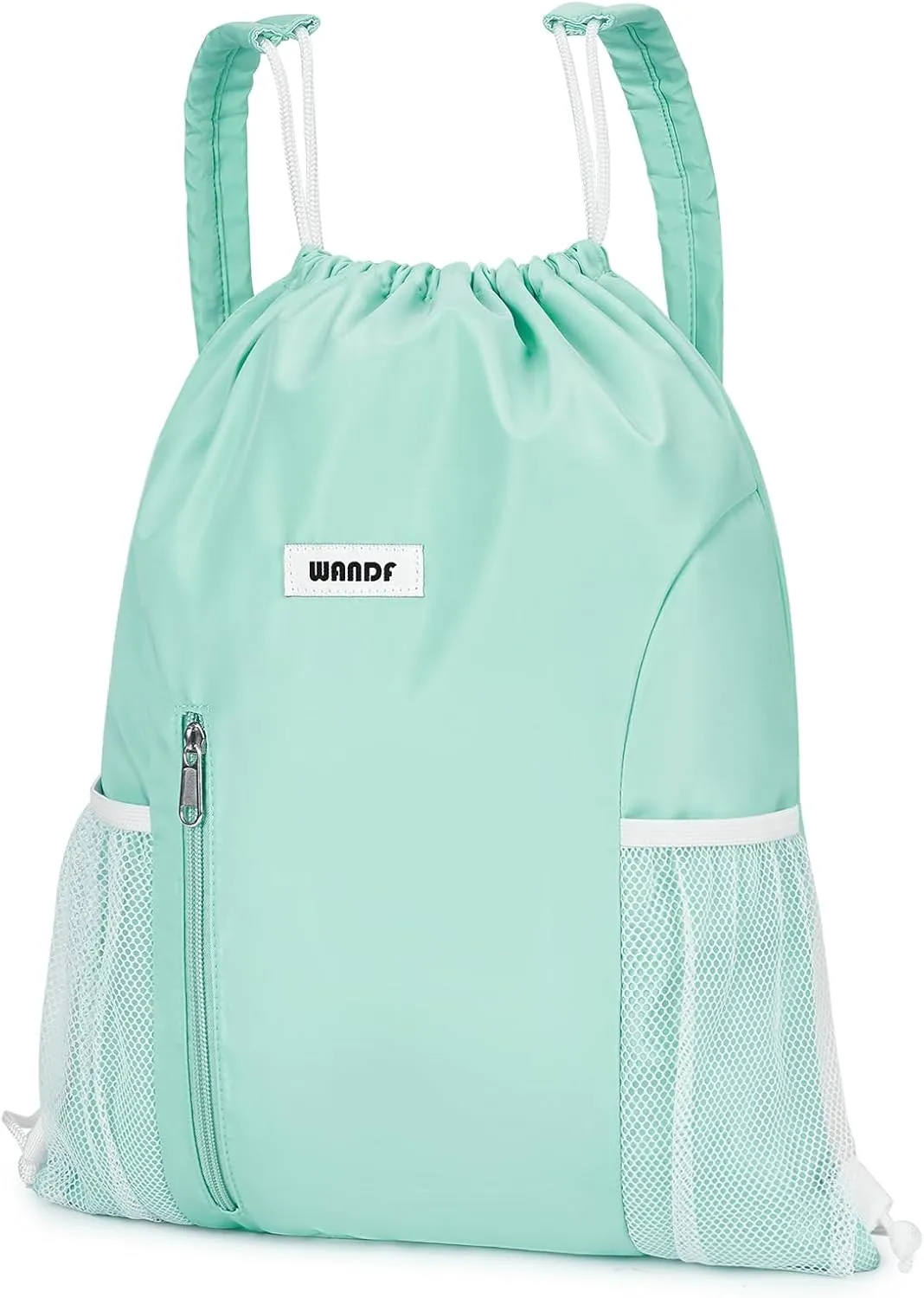 WANDF Drawstring Backpack with Shoulder Pad Sports Gym Backpack with Mesh Pocket String Bag for Women Men(Mint green)