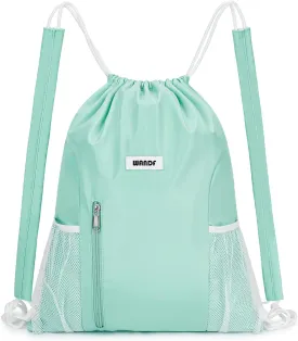 WANDF Drawstring Backpack with Shoulder Pad Sports Gym Backpack with Mesh Pocket String Bag for Women Men(Mint green)
