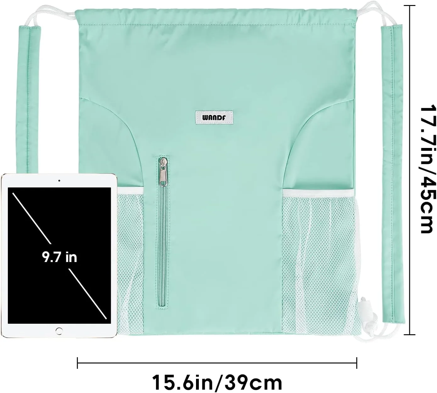WANDF Drawstring Backpack with Shoulder Pad Sports Gym Backpack with Mesh Pocket String Bag for Women Men(Mint green)