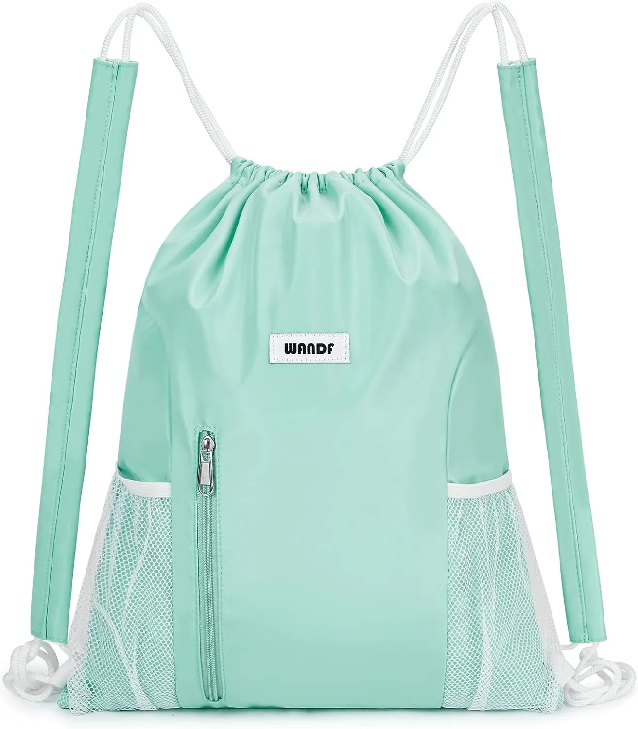 WANDF Drawstring Backpack with Shoulder Pad Sports Gym Backpack with Mesh Pocket String Bag for Women Men(Mint green)