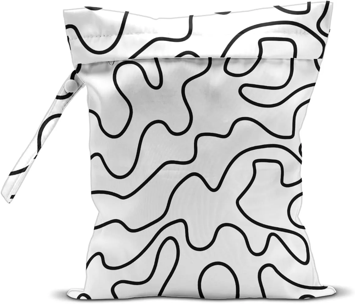 Wet Bag, Wet Dry Bag, Wet Bag for Swimsuit, Travel, Beach, Pool, Diapers, Dirty Yoga Gym Clothes, Makeup Bag, Waterproof Reusable Minimalist Aesthetic Line Art Geometric Decor
