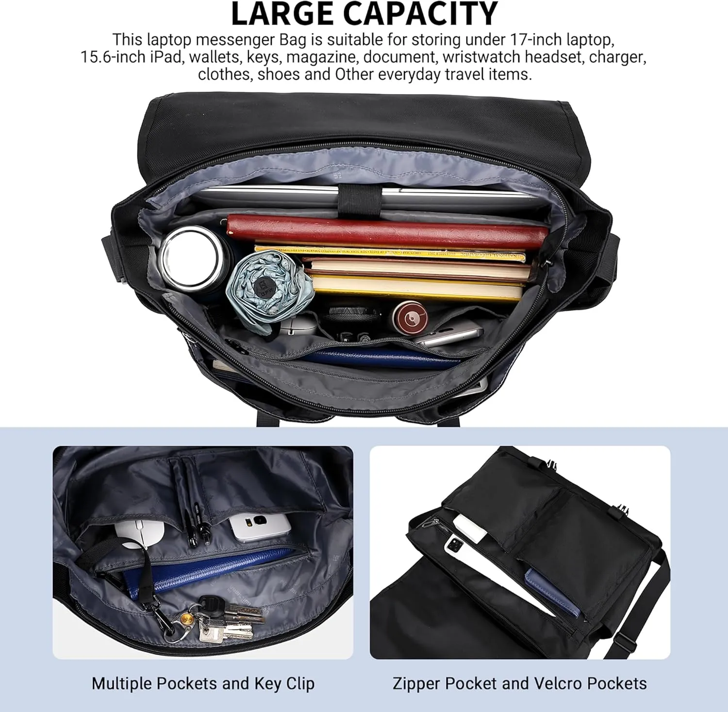 WITZMAN Messenger Bag for Men Crossbody Large Lightweight Satchel Bag Nylon Shoulder Bag with 15.6 inch Laptop