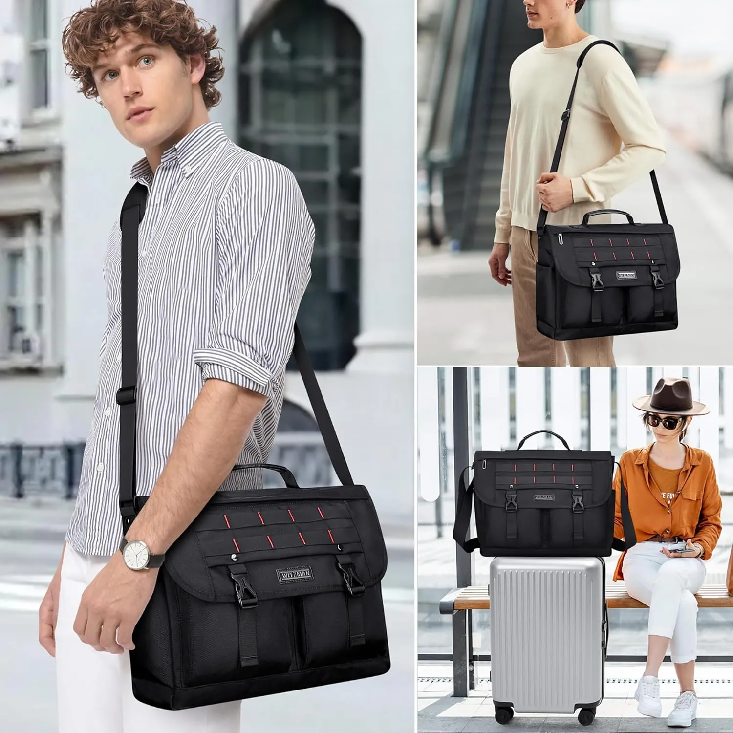 WITZMAN Messenger Bag for Men Crossbody Large Lightweight Satchel Bag Nylon Shoulder Bag with 15.6 inch Laptop
