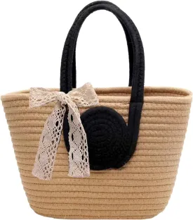 Women's Straw Beach Top HandleTote Bag Ideal Summer Top Handle Vintage Shoulder Handbag
