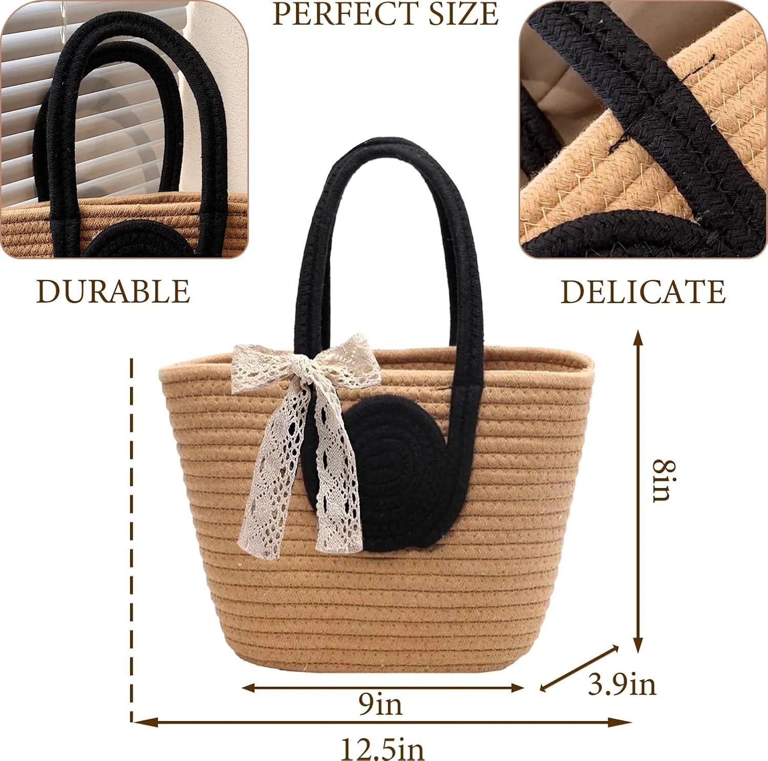 Women's Straw Beach Top HandleTote Bag Ideal Summer Top Handle Vintage Shoulder Handbag
