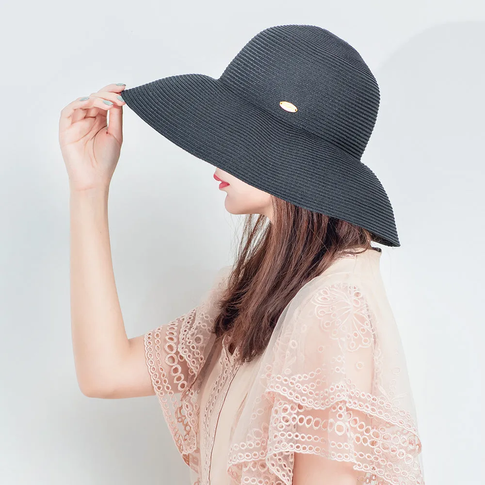 Women's Wide-Brim Foldable Fedora Beach Straw Hats UPF 50 
