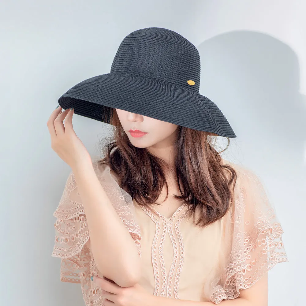 Women's Wide-Brim Foldable Fedora Beach Straw Hats UPF 50 